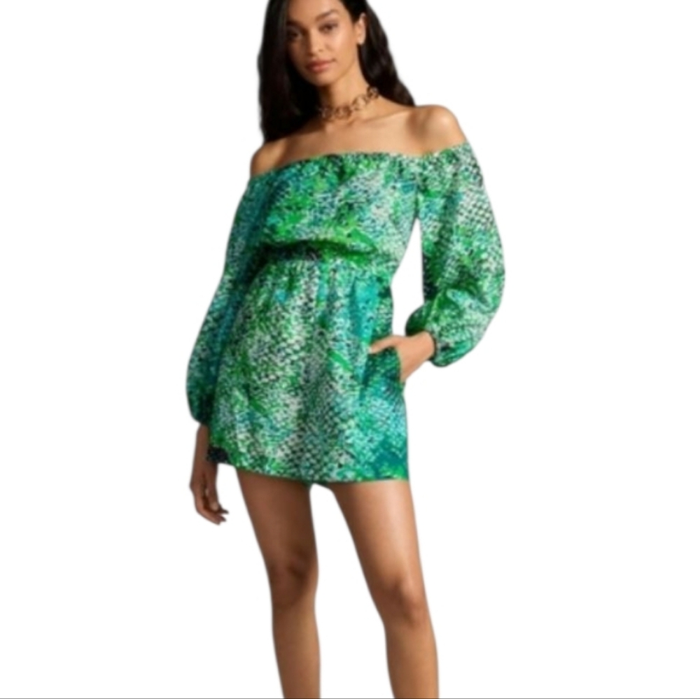 Plenty By Tracy Reese Peasant Romper Green Python Size L